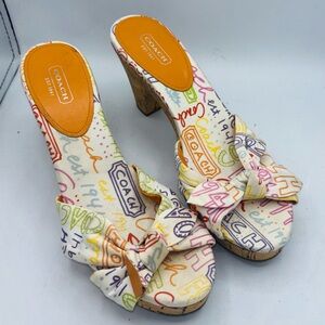 Coach Y2K Karen Poppy Pop Logo Graffiti Wedge Heels Slides